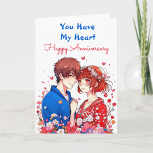 Tarjeta Aniversario romántico y lindo de pareja de anime