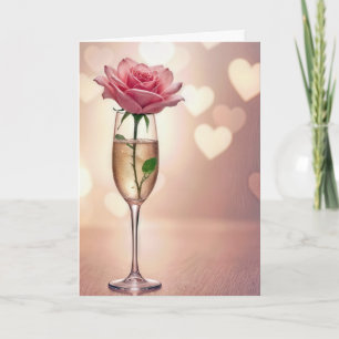 Tarjeta Aniversario Rosa Rosa En Champagne