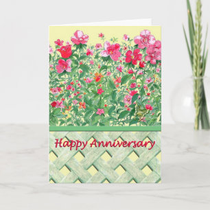 Tarjeta Aniversario rosado y verde de la frontera de la