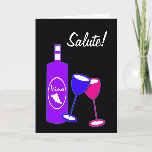 Tarjeta Aniversario Saludos Botella De Vino Y Gafas (Anverso)