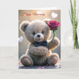 Tarjeta Aniversario Teddy Bear Con Rosa