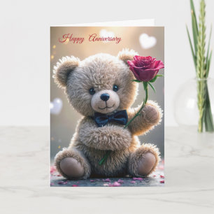 Tarjeta Aniversario Teddy Bear Con Rosa