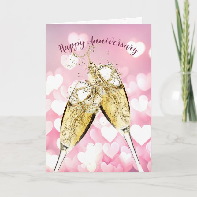 Tarjeta Aniversario Tostadas De Champagne En El Corazón (Anverso)