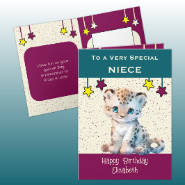 Tarjeta Aniversario verde azulado de niños leopardo de la 