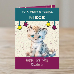 Tarjeta Aniversario verde azulado de niños leopardo de la 