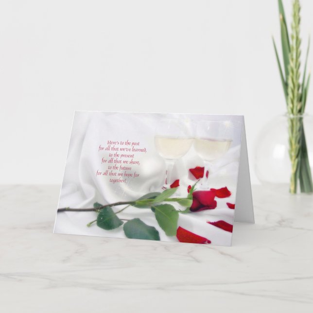 Tarjeta Aniversario Vino de amor y rosa (Anverso)