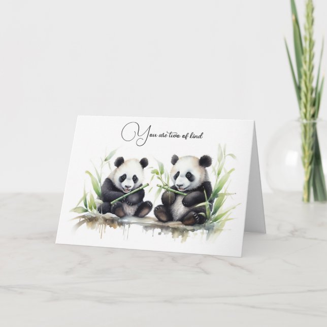Tarjeta Aniversario Watercolor Panda Bears (Anverso)