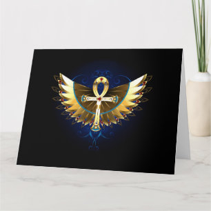 Tarjeta Ankh de oro con alas
