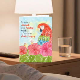 Tarjeta Ankle Surgery Healing Scarlet Macaws, Hibiscus
