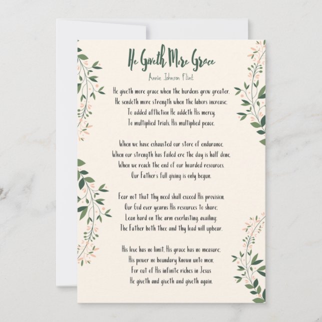 Tarjeta Annie Johnson Flint - 'Él da más gracia' (Anverso)