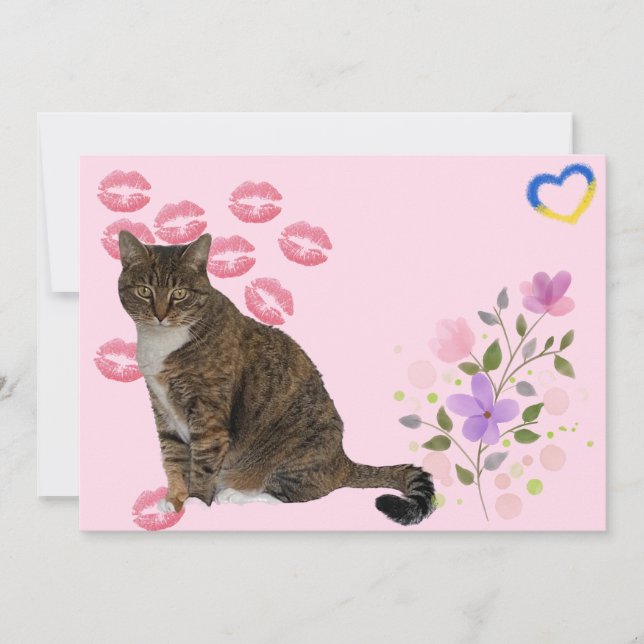 Tarjeta Annie, las flores y besos del gato (Anverso)