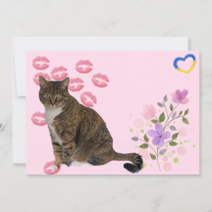 Tarjeta Annie, las flores y besos del gato