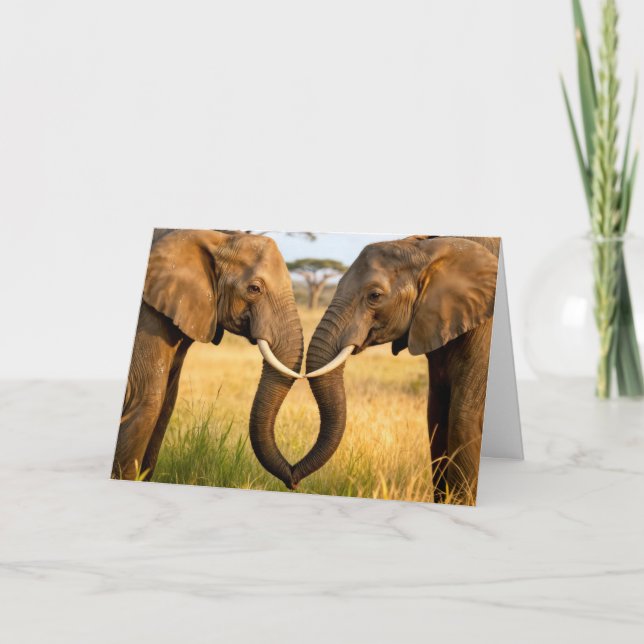 Tarjeta Anniversary African Elephants In Savannah Grass (Anverso)