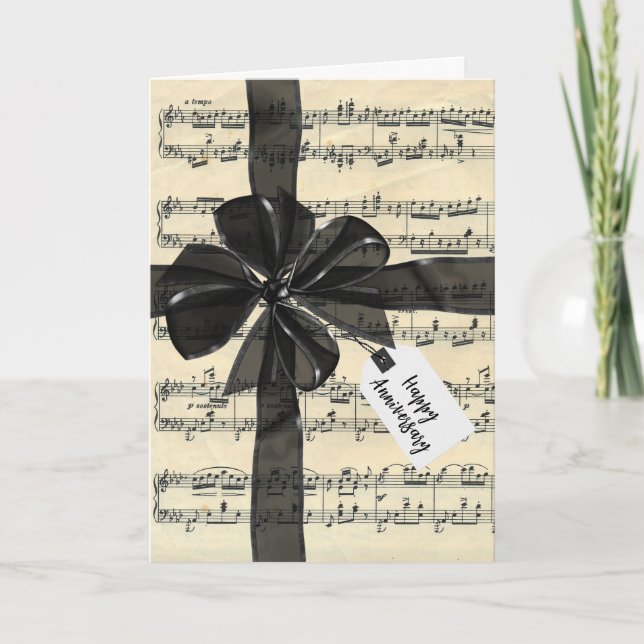 Tarjeta Anniversary Black Bow On Sheet Music  (Anverso)