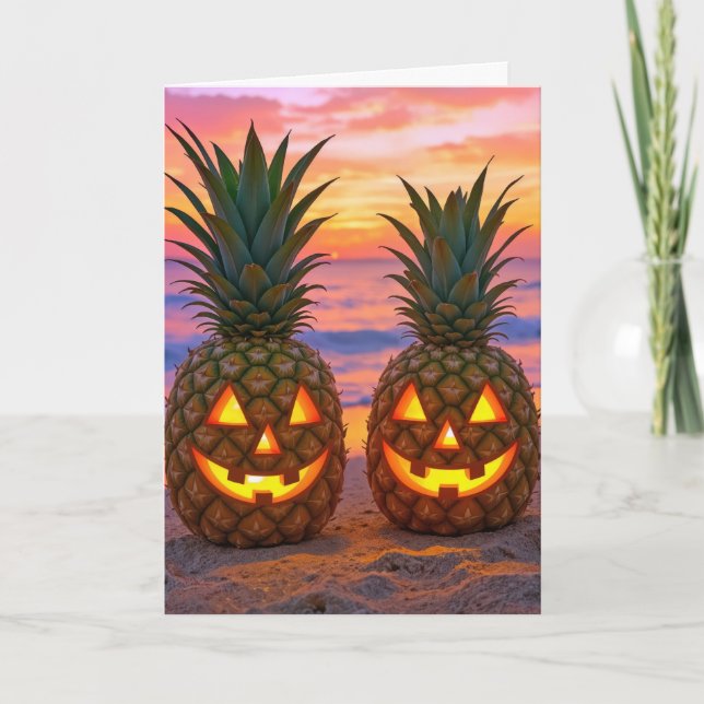 Tarjeta Anniversary Halloween Pineapple Jack-o-lanterns (Anverso)