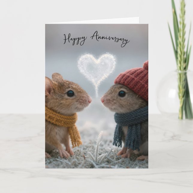 Tarjeta Anniversary Mice With a Frosty Heart (Anverso)
