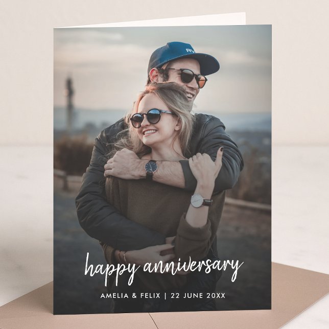 Tarjeta Anniversary Photo | Modern Trendy Stylish Script (Subido por el creador)