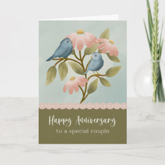 Tarjeta Anniversary to a Special Couple Floral Blue Bird 