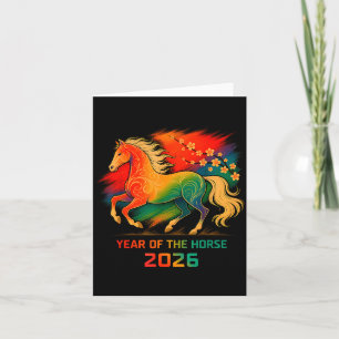 Tarjeta Año 2026 del Caballo Arte Vibrante de Floración de
