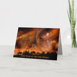 Tarjeta Año 2026 del Caballo de Fuego - Tormenta de Fuego