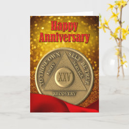 Tarjeta Año 25 Aniversario Feliz Purpurina de Monedas