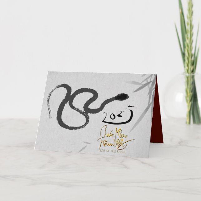 Tarjeta Año de la serpiente original vietnamita con textos (Anverso)