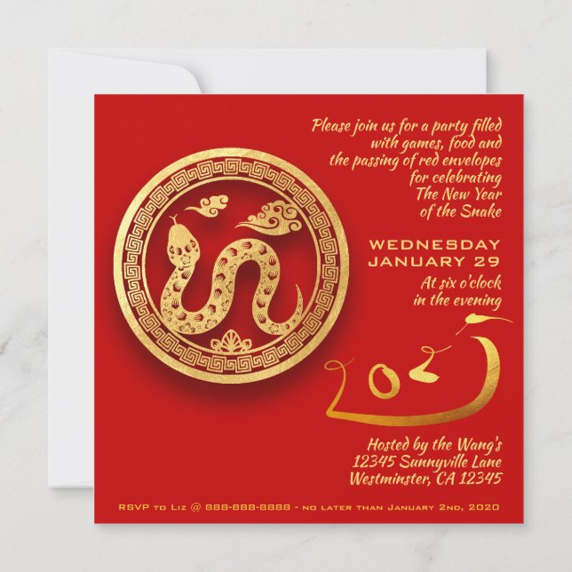 Tarjeta Año de serpiente SqC de petardos chinos tradiciona (Reverso)