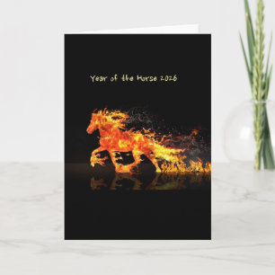 Tarjeta Año del Caballo 2026 (Caballo de Fuego) Saludo