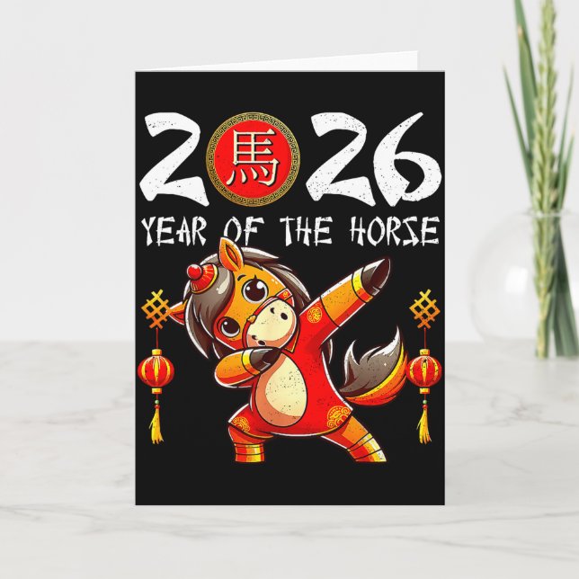 Tarjeta Año del caballo Año Nuevo Lunar Divertido Dabbing  (Anverso)