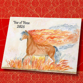 Tarjeta Año del Caballo con Fuego Feliz Año Nuevo 2026