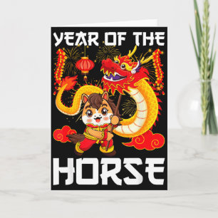 Tarjeta Año del Caballo Danza del Dragón Chino Año Nuevo L
