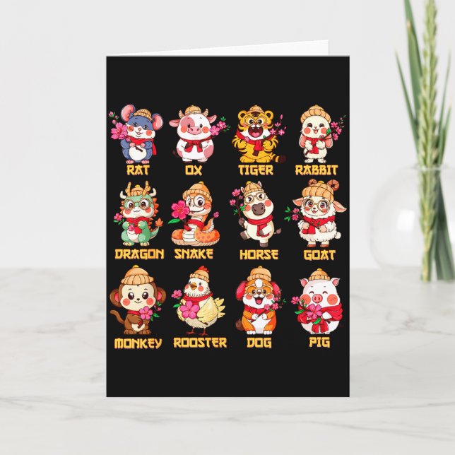 Tarjeta Año del Caballo Signos del Zodiaco Chino Luna (Anverso)