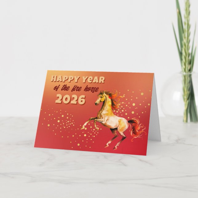 Tarjeta Año Feliz Chino del Caballo de Fuego 2026 (Anverso)
