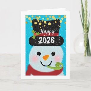 Tarjeta Año nuevo 2026: Hombre de nieve