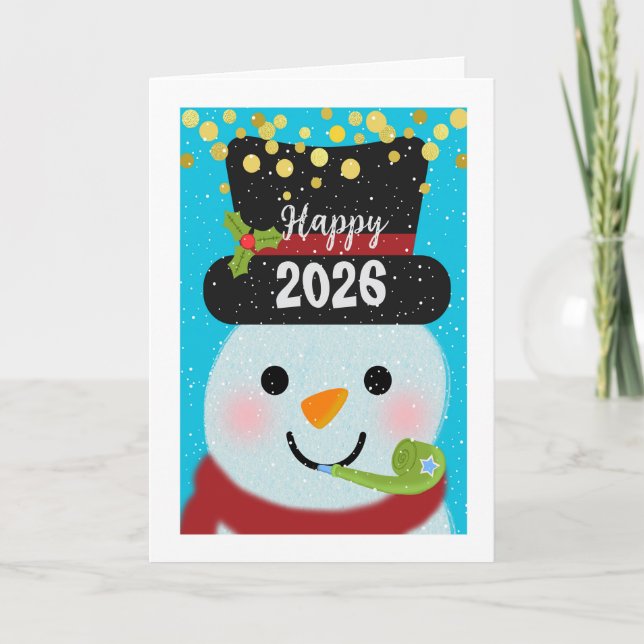 Tarjeta Año nuevo 2026: Hombre de nieve (Anverso)