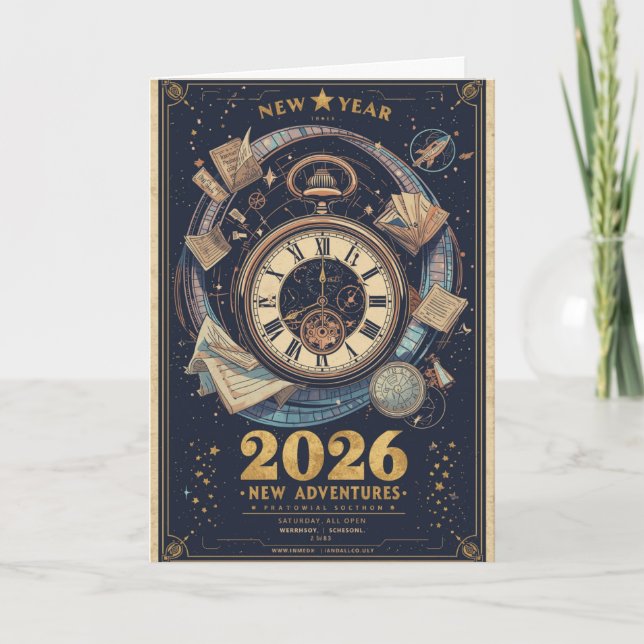 Tarjeta Año Nuevo 2026 Viaje en el Tiempo Felicitación Vin (Anverso)
