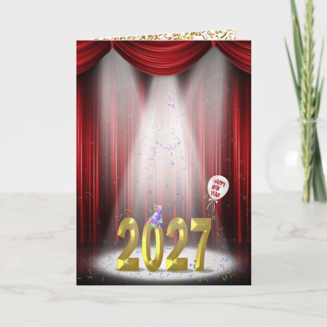 Tarjeta Año Nuevo 2027 en el escenario en Spotlight (Anverso)