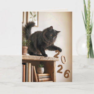 Tarjeta Año Nuevo 2027 Gato Juguetón