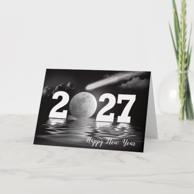 Tarjeta Año Nuevo 2027 Luna y Cometa  (Anverso)
