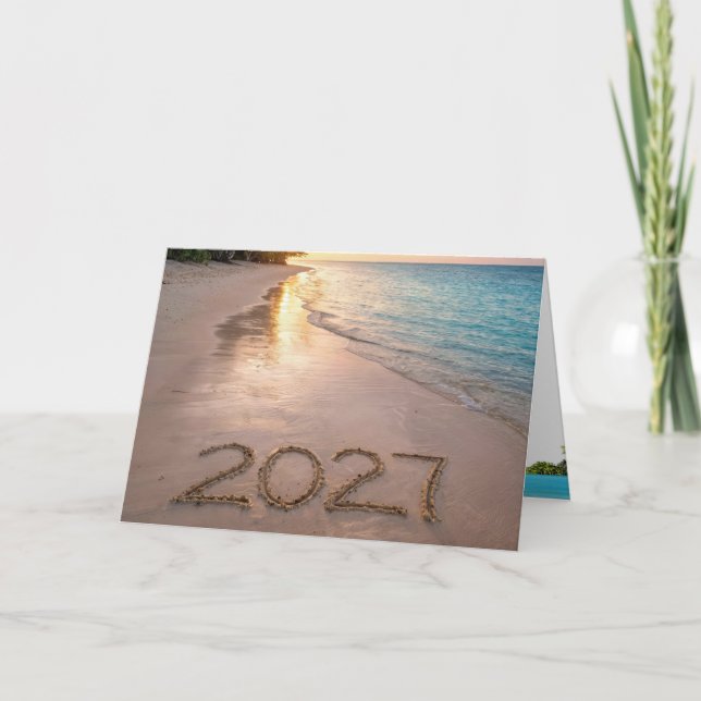 Tarjeta Año Nuevo 2027 Playa Tropical (Anverso)