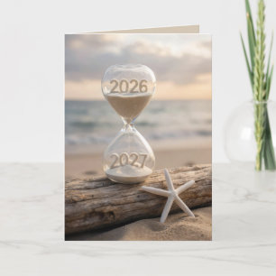 Tarjeta Año Nuevo 2027 Reloj de Arena de Playa