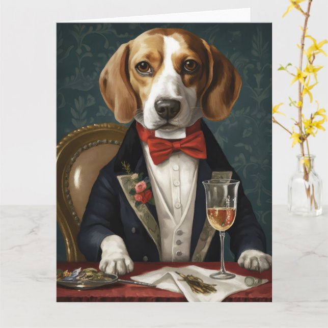 Tarjeta Año Nuevo Beagle (flor amarilla)