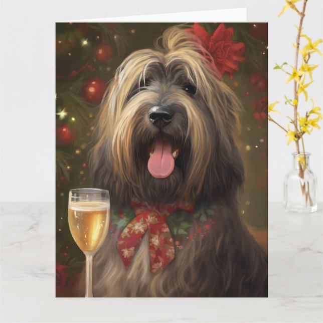 Tarjeta Año Nuevo Briard (flor amarilla)