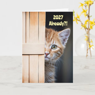Tarjeta Año Nuevo Divertido Lindo 2027 Gatito Naranja Jeng