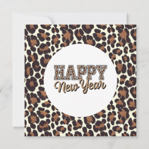 Tarjeta Año Nuevo Feliz de Estampado de Leopardo