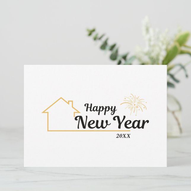 Tarjeta Año nuevo feliz minimalista | Comercialización inm (Anverso de pie)
