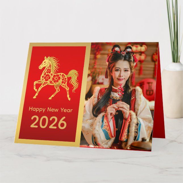 Tarjeta Año Nuevo lunar chino - Año del caballo 2026 (Anverso)