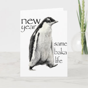 Tarjeta Año Nuevo Misma Baka-vida Pingüino Chiste Divertid