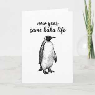 Tarjeta Año Nuevo, misma vida de Baka Bromita de pingüino