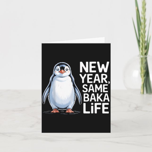 Tarjeta Año Nuevo Misma Vida de Baka Pingüino Chiste (Anverso)